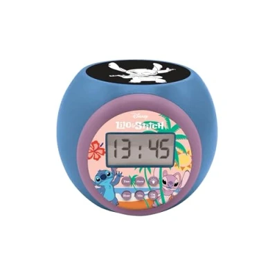 Abbildung von Lexibook, Disney Stitch, Projektionswecker mit Schlummerfunktion und Alarmfunktion, Nachtlicht Timer, LCD Bildschirm, batteriebetrieben, blau, RL977D