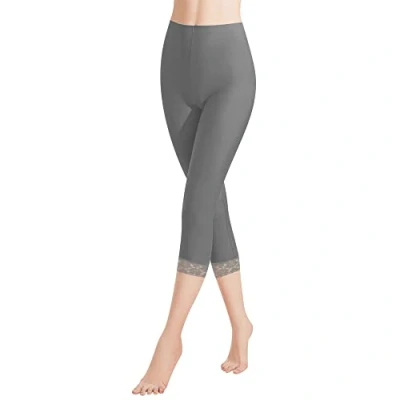 Abbildung von Libella Damen Leggings 3/4 Hose mit Spitze aus Baumwolle Capri Hohe Taille bunt Slim Fitnesshose Grau XXL 4166
