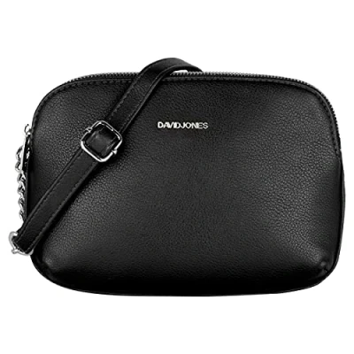 Abbildung von David Jones Damen Mittelgroße Umhängetasche Viele Fächer Frau Kleine Schultertasche Zip Reißverschluss PU Leder Multi Taschen Handtasche Messenger Crossbody Bag Handy Praktisch Mode Schwarz