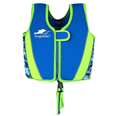 Abbildung von Schwimmweste Kinder aus Neopren, Schwimmjacke Schwimmlernweste für Jungen Mädchen Schwimmen Badeanzug Schwimmende Bademode Baby 2 4 Jahre, Grün
