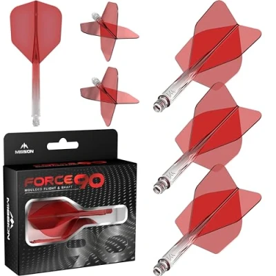 Abbildung von Mission Darts Force 90 Integriertes präzisionsgeformtes Dart Flight und Schaftsystem, 3 Stück, professionelle, langlebige kombinierte Flights Schäfte, Standard Nr. 6 (roter Farbverlauf,