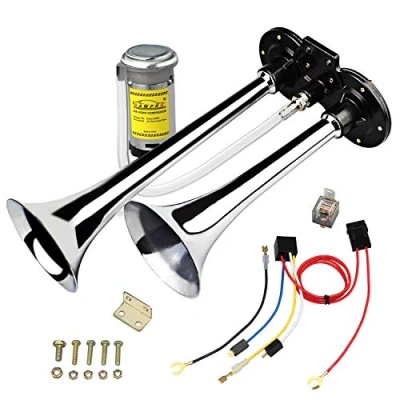 Abbildung von GAMPRO 12V 150db LKW hupe, Chrom Zink Dual Trompete Air Horn mit Kompressor für alle Fahrzeuge Lörries Züge Boote Cars Vans