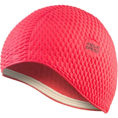 Abbildung von Aqua Speed Badekappe Noppen Schwimmkappe Latex Damen Mädchen extrem Dehnbare Badehaube für Lange Haare Bathing Cap for Long Hair rote Schwimmhaube Latexkappe rot 31 Bombastic