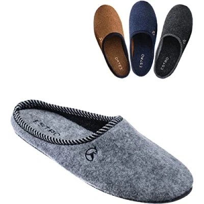 Abbildung von ESTRO Filzpantoffeln Herren Pantoffeln Damen mit Gummisohle Hausschuhe Filz Winter Warm REX (45 EU, Stein)