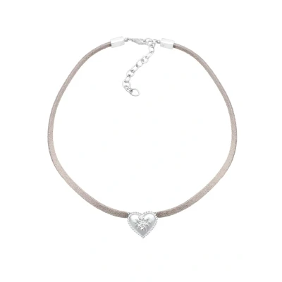 Abbildung von Elli Heart Choker Halskette silvercoloured/beige, Damen, Größe: 32, Silver coloured/beige