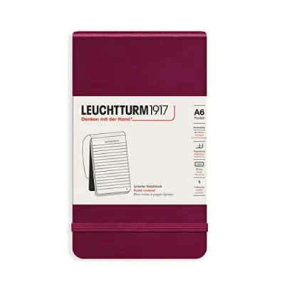 Abbildung von LEUCHTTURM1917 364408 Notizblock Pocket (A6), Hardcover, 184 nummerierte Seiten, liniert, Port Red