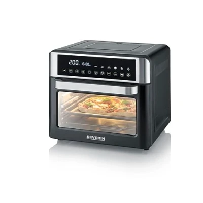 Abbildung von SEVERIN 2 in 1 Toastofen &amp; Heißluftfritteuse, Air Fryer, 25 L, mit LED Display, Timer 12 Auto Programmen, inkl. Backblech, Grillrost, Frittierkorb, 40 220C, 2.200 W, schwarz silber, TO 9579