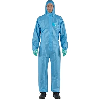 Abbildung von Ansell AlphaTec 1500 Model 111, Einweg Schutzanzug mit Kapuze, Chemikalienschutz Type 5/6, Wasserdichter Arbeits Overall, Einmal Schutzkleidung Herren Damen, Blau, Größe 2XL (1 Stück)