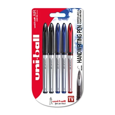 Abbildung von uni ball 153544674 UB 188 L Air Kugelschreiber, Super Tinte, fälschungssicher, Füllfederspitze, 5 Stück schwarz/rot/blau