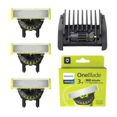 Abbildung von Philips OneBlade 360 Authentische Ersatzklingen für alle und Pro Modelle, inkl. 5 in 1 Trimmaufsatz, 3er Pack (Modell QP437/50)