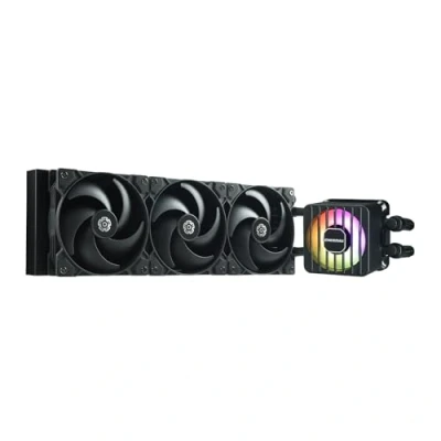 Abbildung von ENERMAX LIQMAXFLO SR 360mm CPU AIO Liquid Cooler (LGA 1700, 1200, AM5, AM4) Xtreme Dual Chamber PWM Pumpe ARGB VRM Wasserblocklüfter 370W+ TDP (3x 120 Silent Flow Fan); ELC LMF360 SF, schwarz