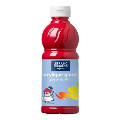 Abbildung von Lefranc Bourgeois 188296 Glossy Kinder Acrylfarbe, gebrauchsfertige flüssige glänzend und wasserfest, Ideal auf Papier, Karton, Holz, Gips, Metall, Plastik, 500ml Flasche Primärrot