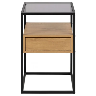 Abbildung von ACTONA GROUP Nachttisch »Nachtschrank«, Nachtkommode, gehärtetem Rauchglas, Stahl Beinen, Schublade, B: 40 cm