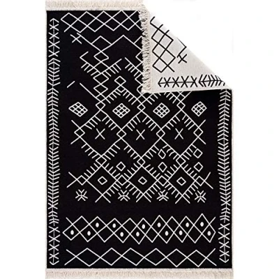 Abbildung von Fashion4Home Teppich Läufer Tepiche für Wohnzimmer, Schlafzimmer, Küche, Kinderzimmer, Badezimmer Boho Kelim Teppiche Flur Schwarz Weiß, Größe: 80x150 cm