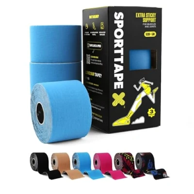 Abbildung von 3 Rollen SPORTTAPE Kinesiologie tape Blau 5 cm x m Physio und sport bei verletzungen schmerzen Elastisches, wasserfest hypoallergen muskel
