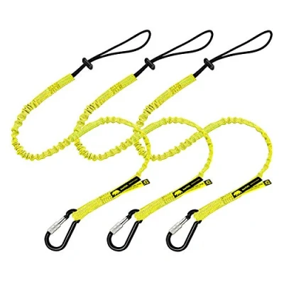 Abbildung von 1 Meters (3 Fuss) Sicherheits Werkzeugseil, Robustes Sicherheitsseil an dem Schutzhelm mit Karabiner, verstellbares Schlaufenende, besonders langlebig, Gerüste, Werkzeuge, 3 PK, gelb, (0923YS)