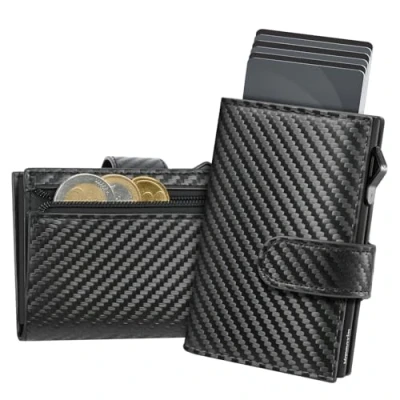 Abbildung von Portemonnaie Herren Geldbörse RFID blockier Leder Minimalistisches Smart Pop Up Slim Wallet mit Münzfach, Kartenhalter Geldbeutel, Magnetverschluss, Platz für bis zu 12 Karten, 2 ID Fenster