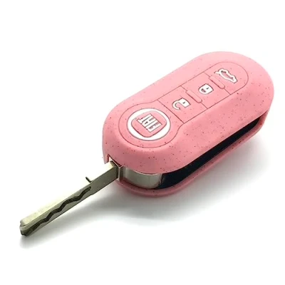 Abbildung von Nordecco Schlüsselhülle aus Silikon, glitzernd, für Fiat 500C 500 500L Abarth Grande Punto Brava Panda Stilo Linea mit 3 Tasten, Rosa / Glitzer