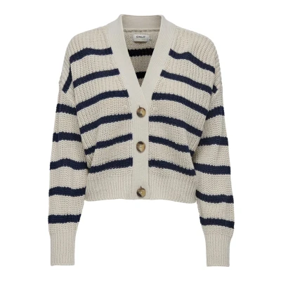 Abbildung von ONLY Damen Strickjacke ONLCAROLNICE Stripe Regular Fit XS S M L XL Beige, Größe:M, Farbe:Pumice Stone/Stripesnavy Blazer 15261057