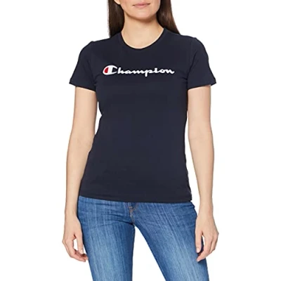 Abbildung von Champion Damen Classic Logo Crewneck T shirt Shirt, Marineblau, S
