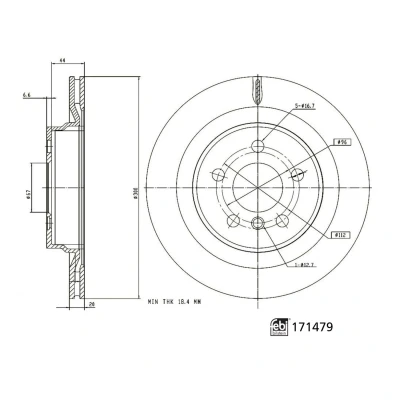 Abbildung von FEBI BILSTEIN 171479 Bremsscheibe Hinterachse 300 20 5 112 innenbelüftet beschichtet BMW: X1, X2, 2 Gran Coupe, MINI: Countryman