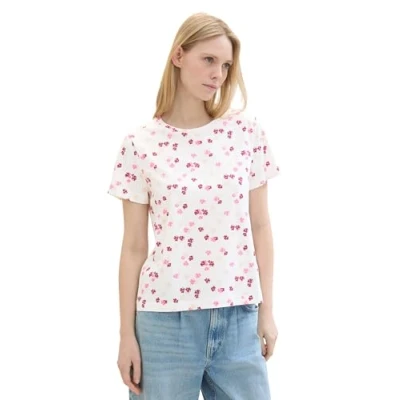Abbildung von TOM Tailor Tshirt print, Damen, Größe: Large, Offwhite pink flower design