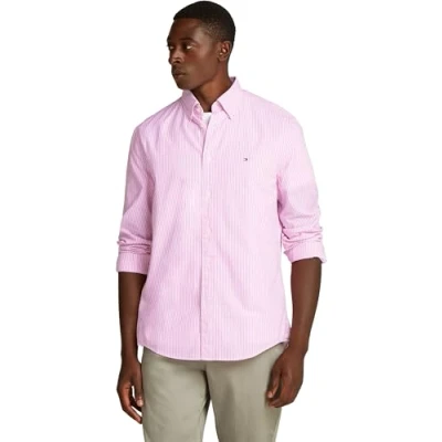 Abbildung von Tommy Hilfiger Herren Hemd Flex Poplin Classic Regular Fit, Mehrfarbig (Classic Pink/Optic White), 3XL