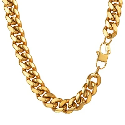 Abbildung von PROSTEEL Herren Halskette 14mm breit massiv Panzerkette 18k vergoldet 51cm/22 Schwer Kubanische Gliederkette Hip Hop Street Style Schmuck für Männer Jungen, gold