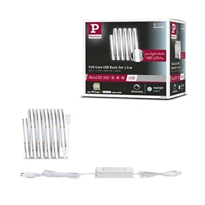 Abbildung von Paulmann 71123 MaxLED 500 LED Strip Full Line COB 10W 600lm/m 480LEDs/m dimmbar 1,5m Silber Kunststoff 6500K Band erweiterbar