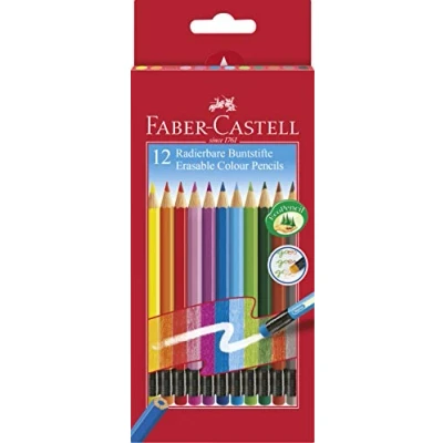 Abbildung von FABER CASTELL 116612 Radierbare Buntstifte mit Gummitip, 12er Kartonetui, 1 Stück