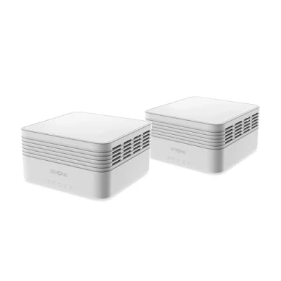 Abbildung von STRONG Atria Mesh Home Kit AX3000 WiFi 6 WLAN Verstärker Bis zu 350 m² zusätzliche Wi Fi Abdeckung Für alle Router Dual Band 2,4 GHz + 5 Gigabit LAN Anschlüsse weiß
