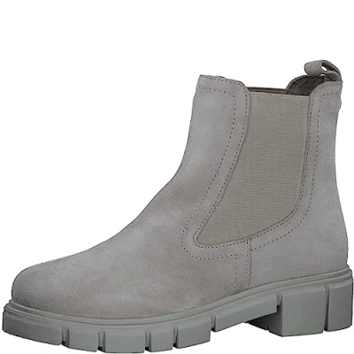 Abbildung von MARCO TOZZI Damen Chelsea Boots aus Leder mit Absatz, Grau (Taupe), 41