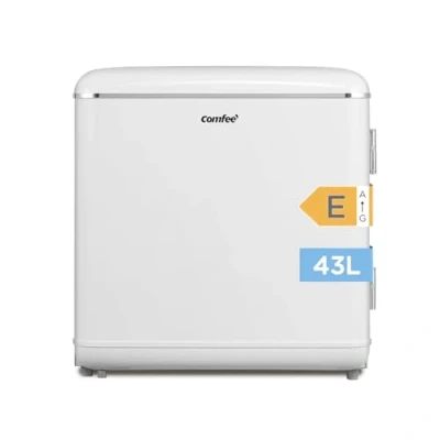 Abbildung von Comfee&#039; RCD50WH2EURT(E) Kleiner Kühlschrank, 47 Liter, Retro Design, Mini Tischkühlschrank, Kühlfach, leise, Kühlschrank für Büro, Zuhause, Weiß [Energieklasse E]