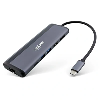 Abbildung von InLine 8 in 1 USB C Multihub, Docking Station, 8K HDMI &amp; DisplayPort, 1x PD 3.0 100W, 2X A Daten, Ethernet, microSD SD, MST, Für Laptop, PC, MacBook und mehr, 33278B
