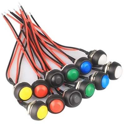 Abbildung von GTIWUNG 12 Stück Mini Momentary Push Button Schalter mit Draht, 12mm Momentanen Druck Schalter, DruckTaster, ON OFF Wasserdicht Druckknopf für Auto Boot Arduino DIY, Rund, 6 Farben