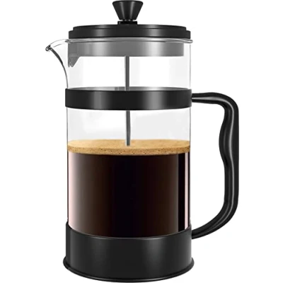 Abbildung von KICHLY French Press Kaffeemaschine Tragbare Cafetière mit Dreifachfilter Hitzebeständiges Glas Edelstahlgehäuse Große Karaffe 1000ml / 1 litre 34Oz Schwarz