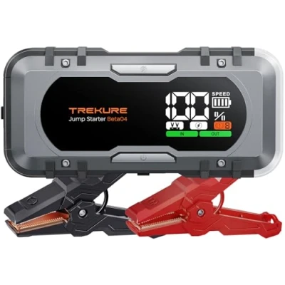 Abbildung von Starthilfe Powerbank 6000A, TREKURE 65W Schnellladung Auto für All Benzin und 12.0L Dieselmotor, mit 600 Lumen LED Taschenlampe Doppelstart