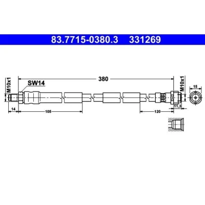 Abbildung von ATE 83.7715 0380.3 Bremsschläuche 380 M10x1 MERCEDES BENZ: SL Convertible