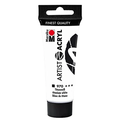 Abbildung von Marabu 12200055970 Artist Acryl Titanweiß 970, 22 ml, feine Acrylfarbe in Künstlerqualität, auf Wasserbasis, pastose Konsistenz, hoch pigmentiert, sehr gute Brillanz und Deckkraft