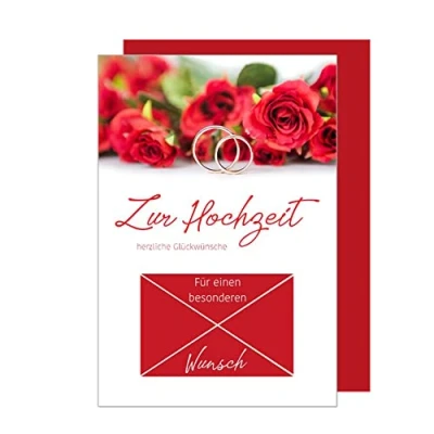 Abbildung von Edition Seidel Premium Glückwunschkarte Geldscheinkarte zur Hochzeit mit Umschlag. Karte Hochzeitskarte Grusskarte Geldgeschenk rote Rosen Ringe (GS H113 SW022)