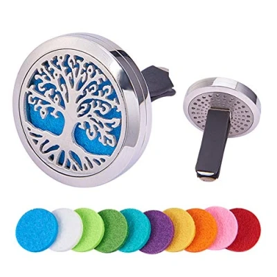 Abbildung von BENECREAT Baum des Lebens Auto Lufterfrischer Aromatherapie atherisches ol Diffusor Edelstahl Medaillon mit Vent Clip 10 waschbar Filz Pads