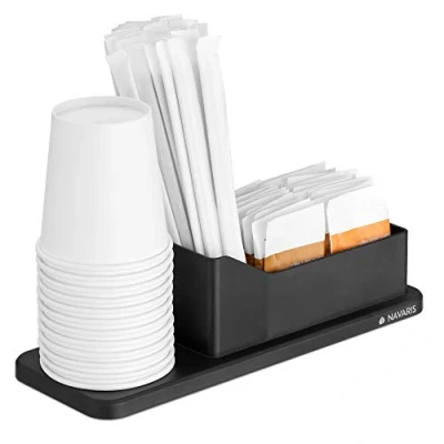 Abbildung von Navaris Kaffee Organizer Set 24,4 x 8,7 6,8cm Aufbewahrungsbox Kaffeezubehör Zubehör Box für z. B. Becher Zucker Milch Kaffeesahne Kapseln