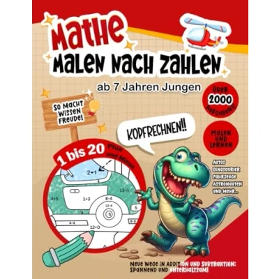 Abbildung von Malen nach Zahlen ab 7 Jahren Jungen: 2 in 1 Einfach Mathe Lernen mit Übungsheften für die 1. Klasse Plus und Minus bis 20 erstaunlichen Autos, ... Astronauten &amp; Fahrzeugen (Rechnen lernen).