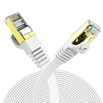 Abbildung von Veetop 15m Lan Kabel Cat 7 Netzwerkkabel Flach für 10 Gigabit Ethernet mit vergoldetem RJ45. Weiß