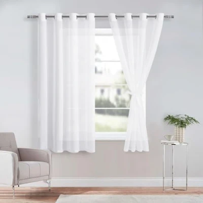 Abbildung von DWCN Vorhang Weiß Sheer Voile Vorhänge mit Ösen Transparente Gardinen für Schlafzimmer Kinderzimmer Wohnzimmer 2er Set, Weiß, 160x140cm(HxB)