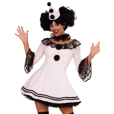 Abbildung von LEG AVENUE Damen Pierrot Clown Kost me, White, Black, M L EU