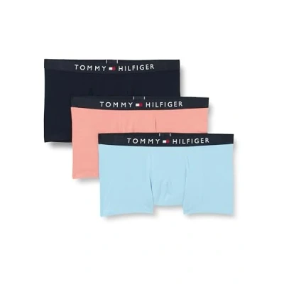 Abbildung von Tommy Hilfiger Herren 3er Pack Boxershorts Trunks Unterwäsche, Mehrfarbig (Sleepy Blue/Des Sky/Teaberry), S