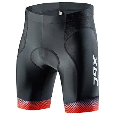 Abbildung von XGC Herren Kurze Radlerhose und Radunterhose Radsportshorts Fahrradhose für Männer elastische atmungsaktive 4D Schwamm Sitzpolster mit Einer hohen Dichte (2XL, Red)