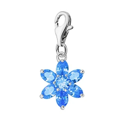 Abbildung von Quiges Charms Anhänger mit Zirkonia Blau Blume Versilbert Damen Schmuck für Bettelarmband