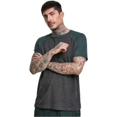 Abbildung von Urban Classics Raglan Contrast Tshirt print, Herren, Größe: 5XL, Charcoal/bottlegreen